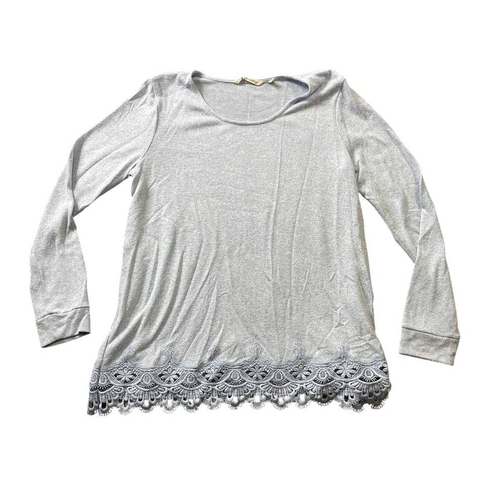 Soft Surroundings Petite Medium Blue Embroidered Hem Tunic Blouse 3CD24